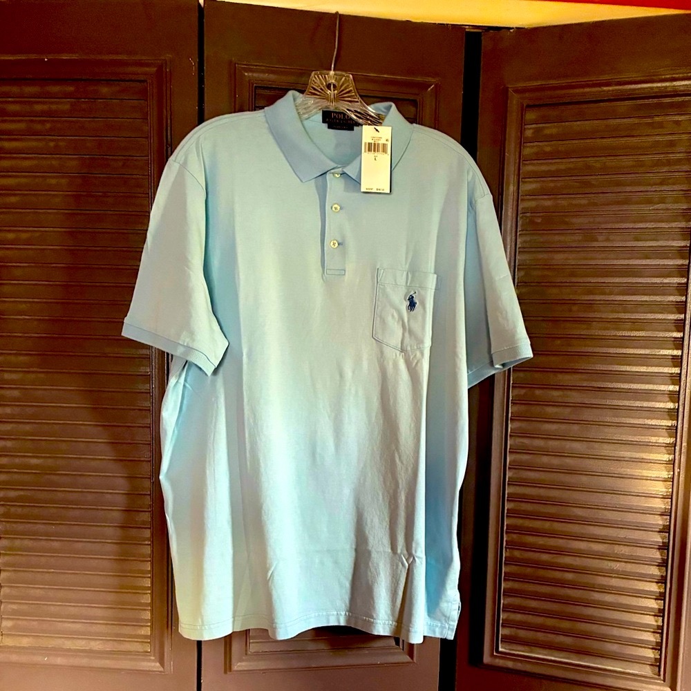 POLO RALPH LAUREN GARMENT DYED SHORT SLEEVE COLLAR POLO 👕 SHIRT. LARGE.POCKET